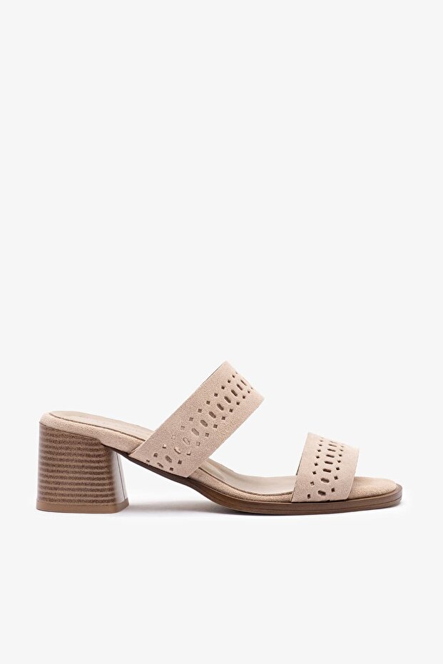 Laura Beige Suede Leather Women's High Heels Slipper
