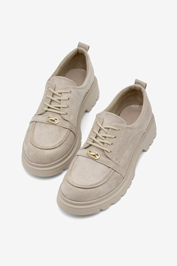Women's Beige Suede Comfortable Fit Thermo Sole Lace-Up Casual Shoes