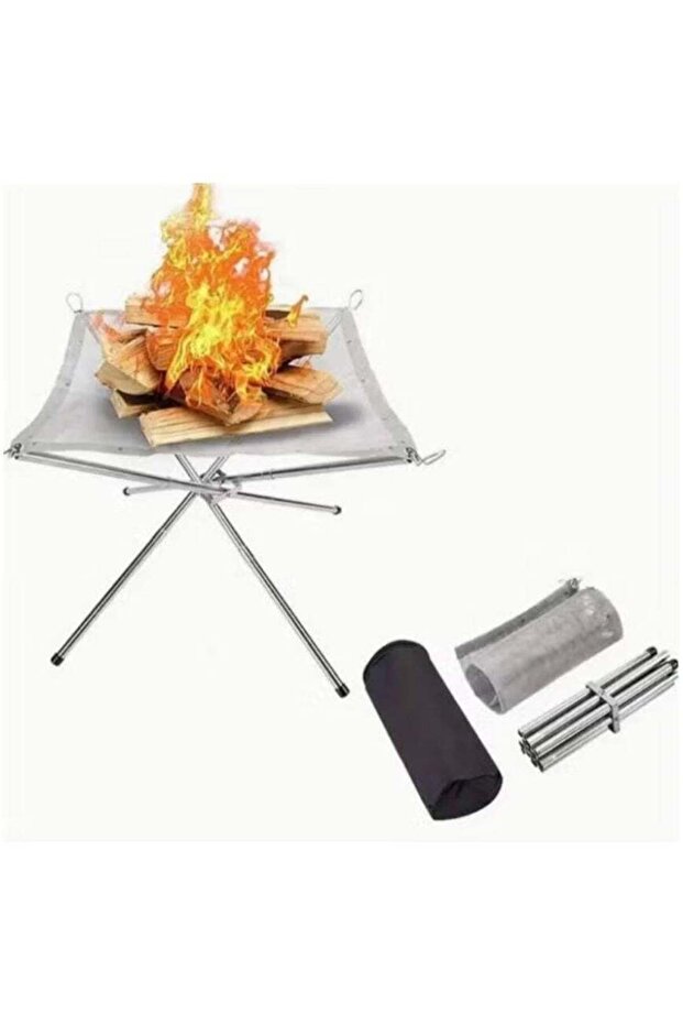 56cm Portable Folding Steel Mesh Camping Fire Pit - Durable Stainless Steel Wood Burning Bonfire Rac