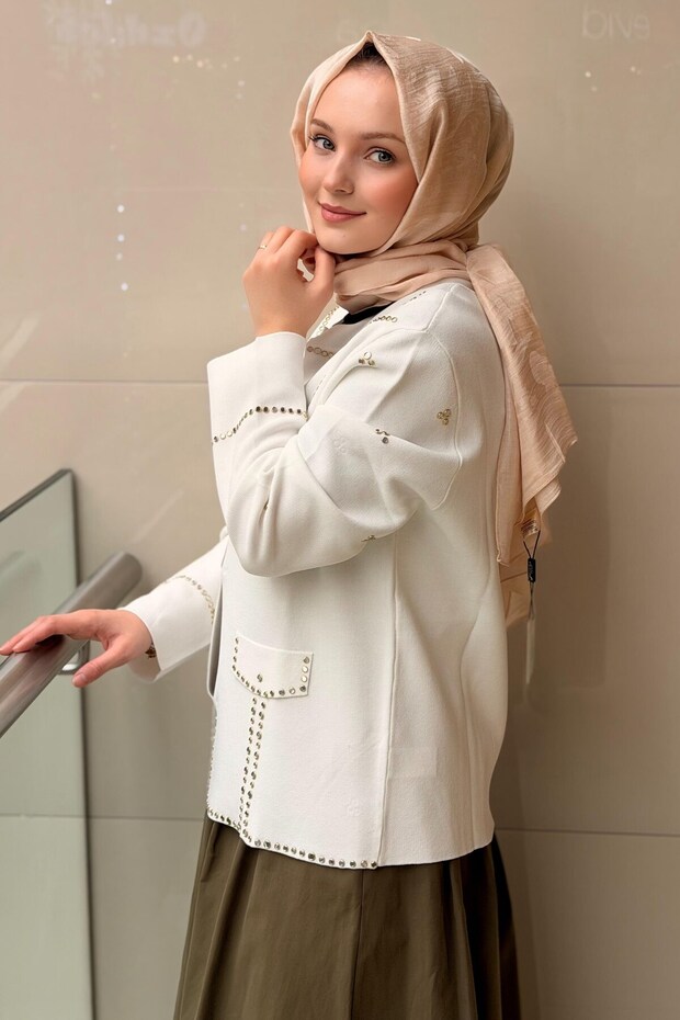 Ayna Baskı İşlemeli Triko Hırka - 2