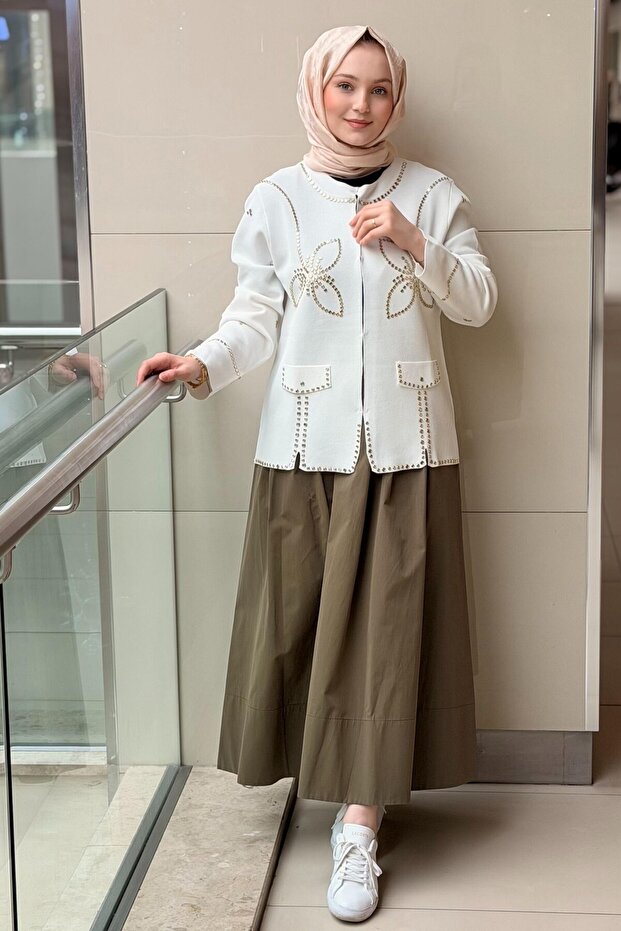 Ayna Baskı İşlemeli Triko Hırka - 3