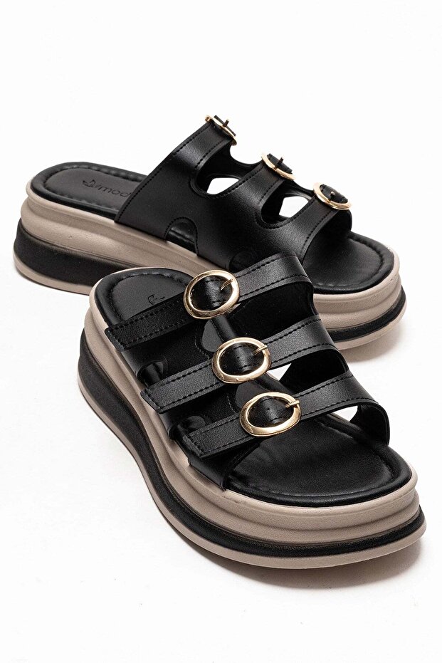 Women's 3 Ring Buckled Slipper Black