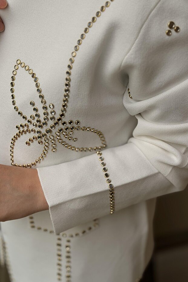 Ayna Baskı İşlemeli Triko Hırka - 4