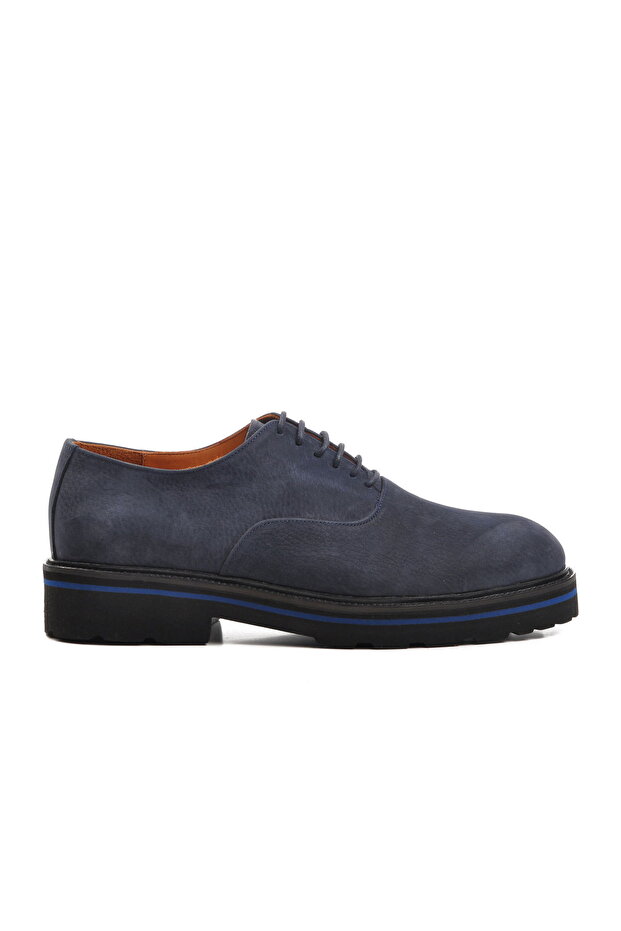 Navy Blue Nubuck Genuine Leather Men's Classic Shoes Premium