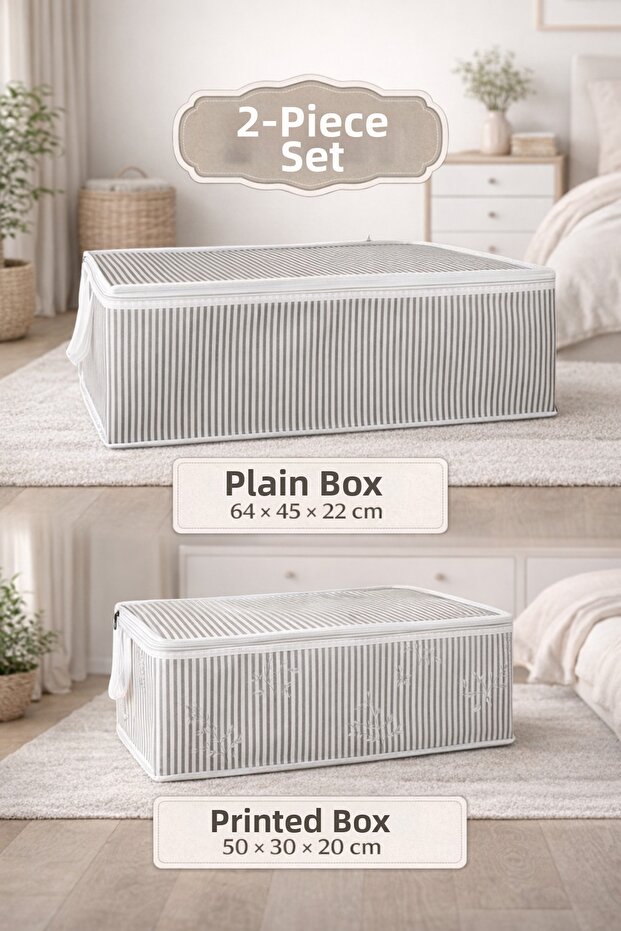 Set of 2 - Baza Hurç & Printed Hurç Set Under-Bed Organizer Storage Organizer Set