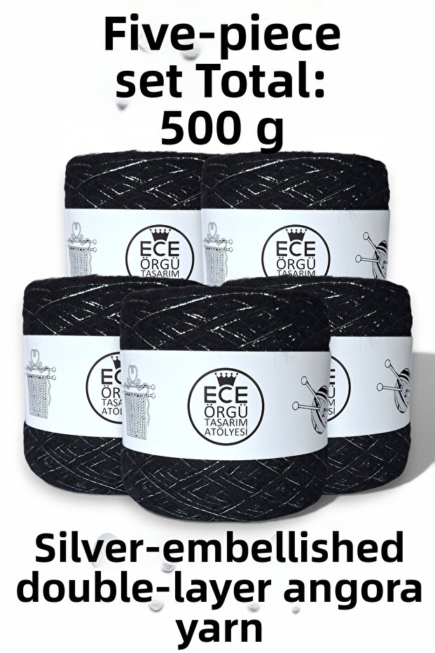 Silver Glitter Mix Knitting Yarn between Two Layers of Black Color (500 Gr.)