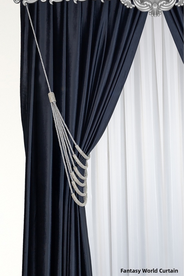 Ceiling Mounting with Cornice, Custom Made Stone and Metal Decorative Curtain Tieback, Braçol Curtain Accessory