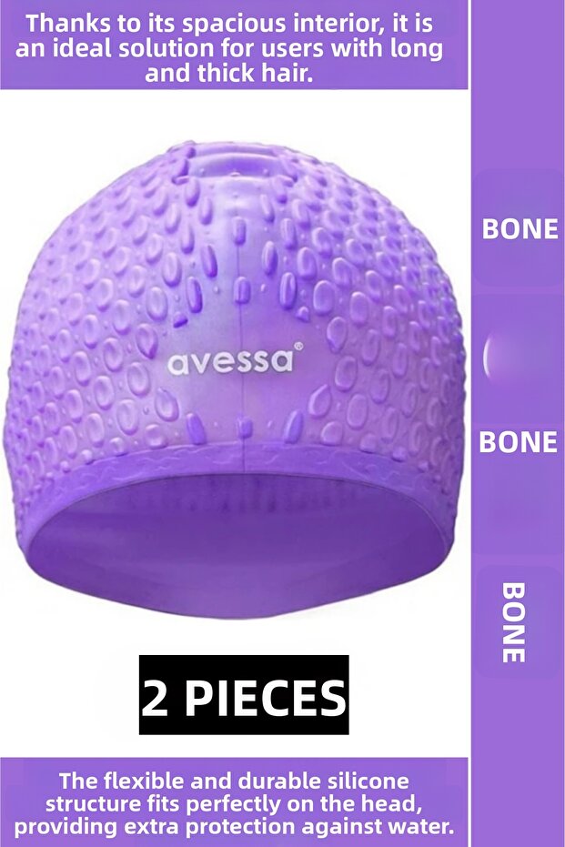 # Bone Flexible Soft Silicone Pool Sea Swimming Waterproof Ear Protection Large Size Hair Cap 2 Pieces