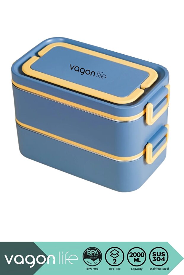 Bento 2000ml Lunchbox New Collection 2 Layers 3 Compartments Steel Lunch Box with Mini Bowl