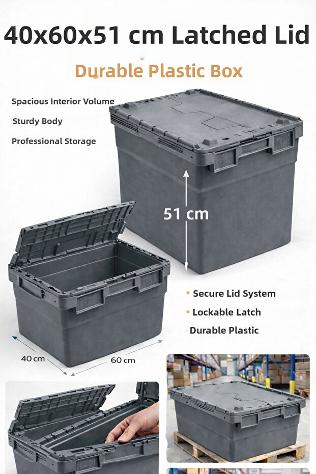 7-Piece 40*60*51 cm Gray Plastic Case with Hinged Lid