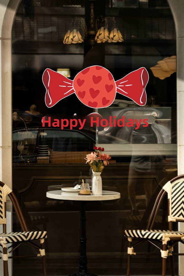 Happy Holidays with Candy Glass Wall Door Sticker Set Good Holiday Ornament