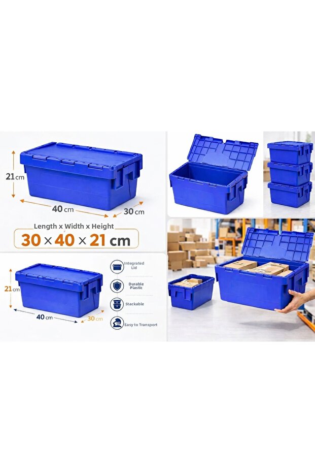 6Li 30*40*21 cm Blue Plastic Case with Hinged Lid