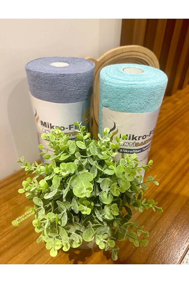 Practical Cleaning and Aesthetic Decoration Set of 3: Indigo & Turquoise Roll Cloth and Modern Potted Flower