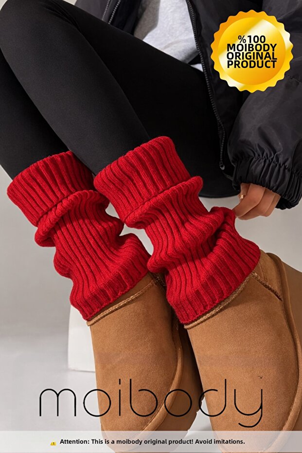 Original Premium Tozluk %100 Acrylic Knitwear Knitted Leg Warmer Foot Warmer Red