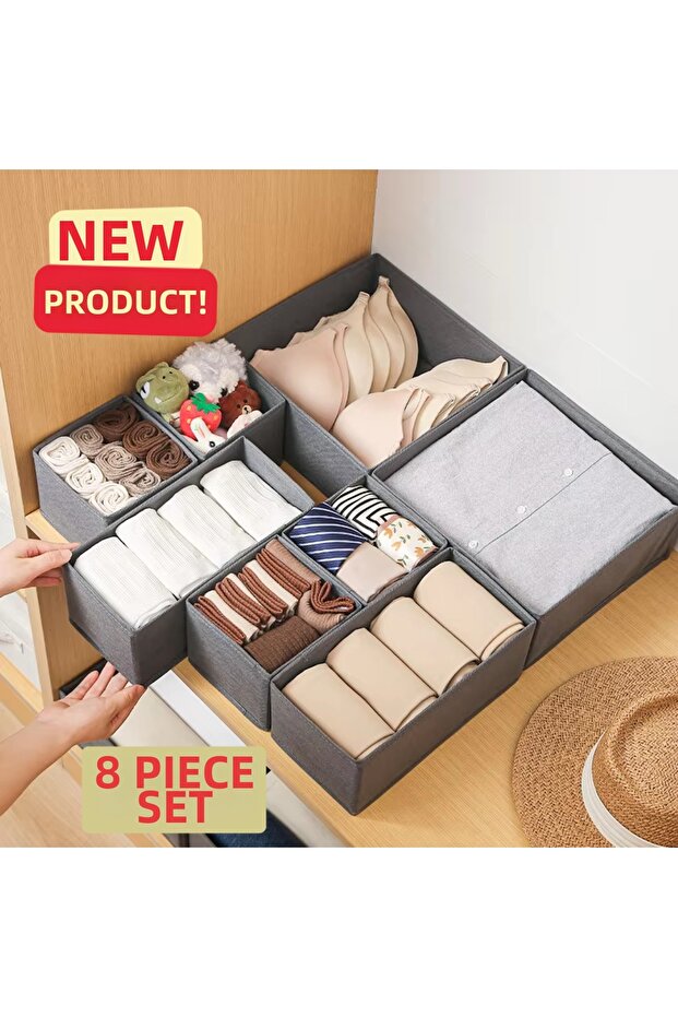 8-Piece Drawer Organizer Box Set Gray