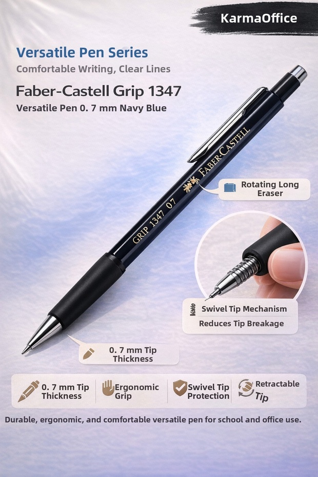 Faber-Castell 1347 Versatil Pen 0.7 mm Navy Blue | Ergonomic Mechanical Pencil School Office