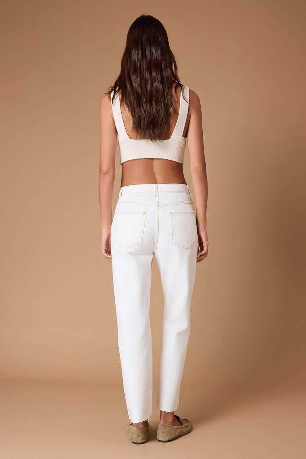 Ekru Paçası Kesikli Yüksek Bel Straight %100 Pamuk Non-Stretch Jeans TWOAW25JE00307 - 4