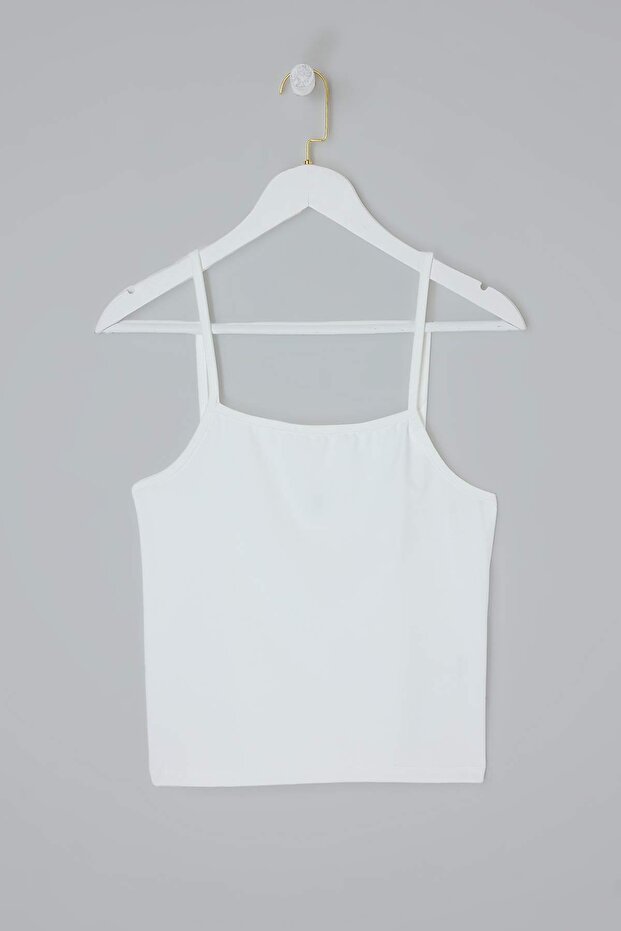 Beyaz-Yeşil 2'li Paket Askılı Crop Fitted Esnek Örme Atlet TBBSS26CV00002 - 11
