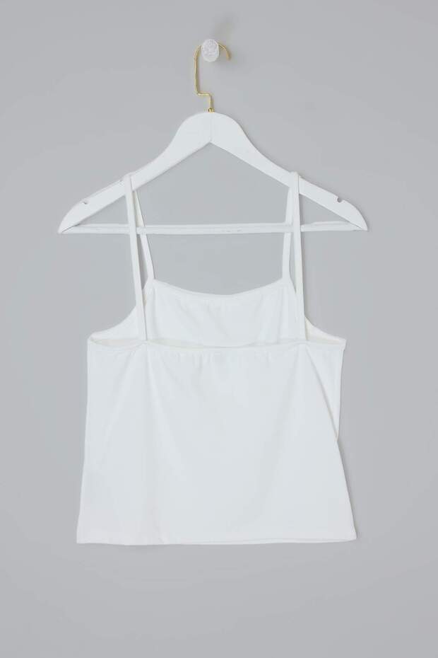 Beyaz-Yeşil 2'li Paket Askılı Crop Fitted Esnek Örme Atlet TBBSS26CV00002 - 12