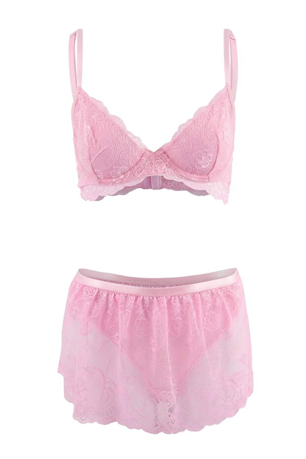 Pembe Dantel 3'lü Etekli İç Çamaşırı Takımı THMSS26CC00030 - 4