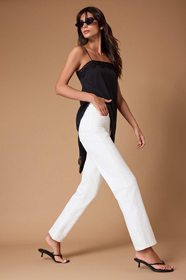 Beyaz Yüksek Bel Düz Kesim Comfort/Esnek Straight Jeans TWOSS25JE00099 - 2