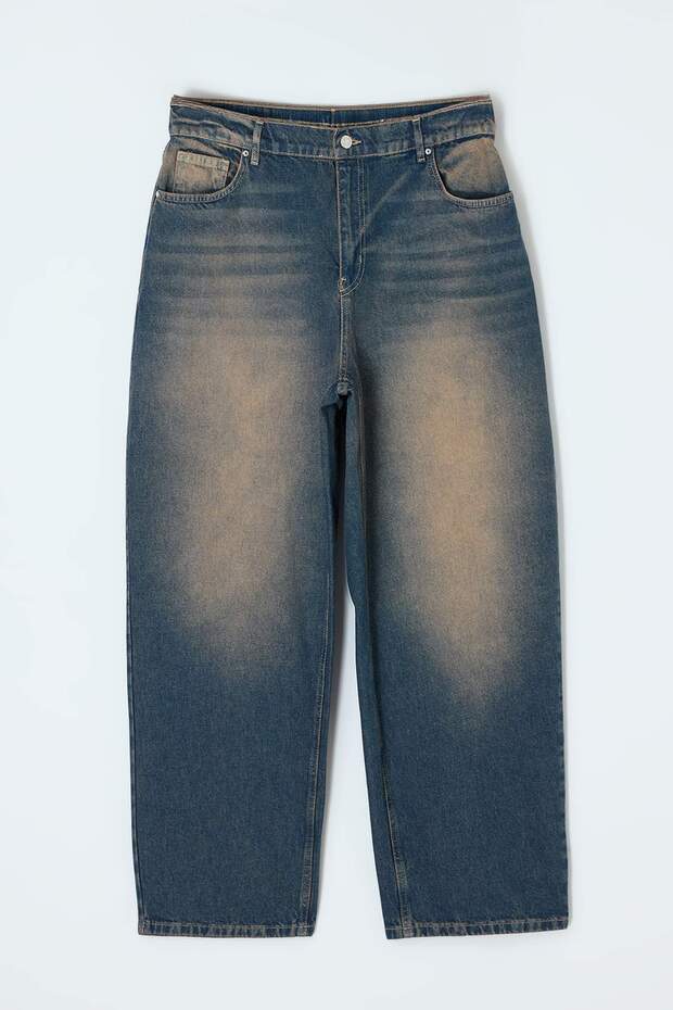 More Sustainable Koyu Mavi Lastikli Bel %100 Pamuk Non-Stretch Loose Baggy Jeans TBBSS26CJ00023 - 4