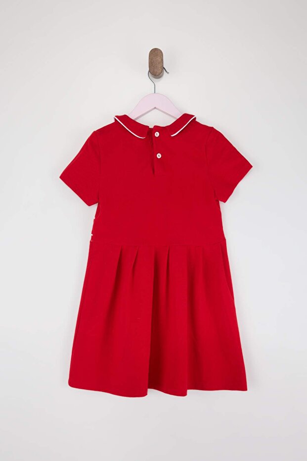 Kırmızı Bebe Yaka Kız Çocuk 23 Nisan Kısa/ Mini Örme Elbise TKDSS26EL00003 - 4