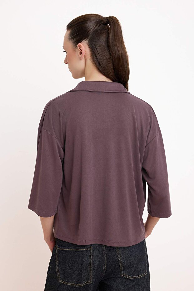 More Sustaniable Mürdüm Relaxed Polo Yaka Truvakar Modal Esnek Örme Bluz TWOSS26BZ00392 - 4