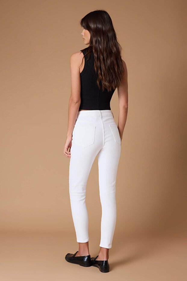 Beyaz Yüksek Bel Orta Esnek Skinny Vücudu Saran Jeans TWOSS26JE00198 - 4