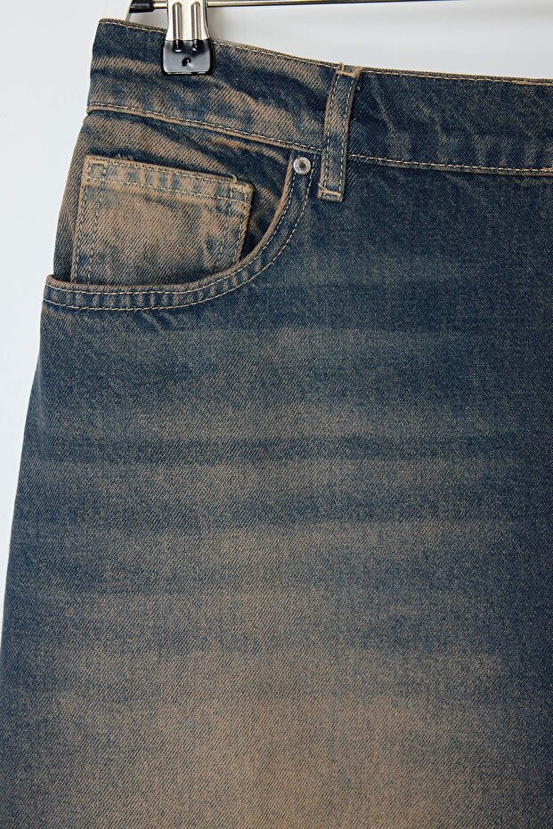 More Sustainable Koyu Mavi Lastikli Bel %100 Pamuk Non-Stretch Loose Baggy Jeans TBBSS26CJ00023 - 6