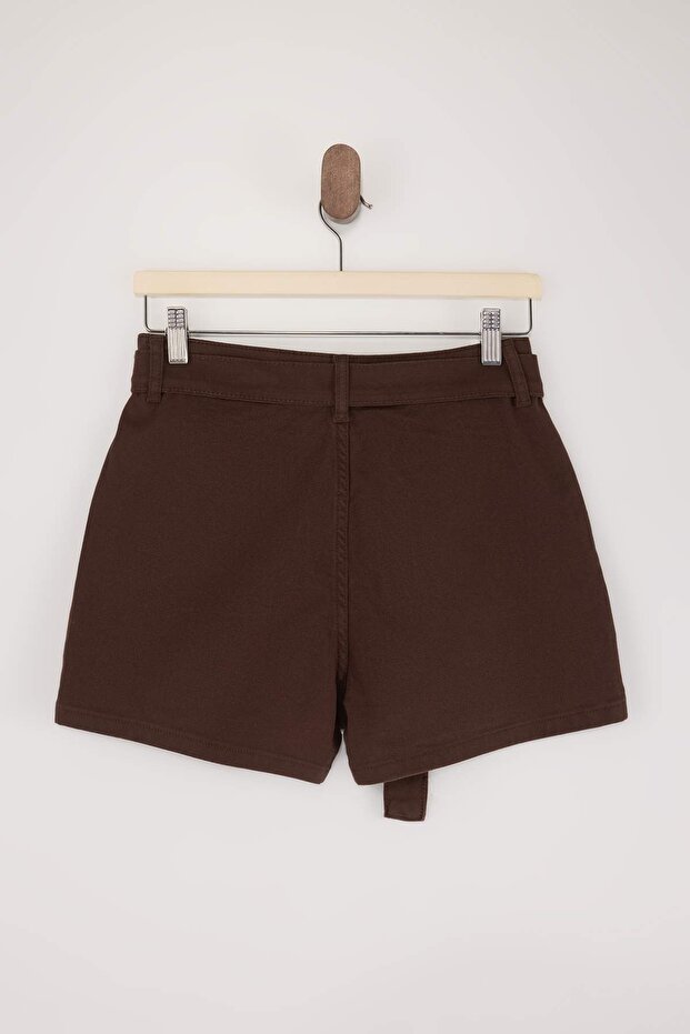 Kahverengi Gabardin Kısa Kemerli Şort & Bermuda TWOSS26SR00045 - 6
