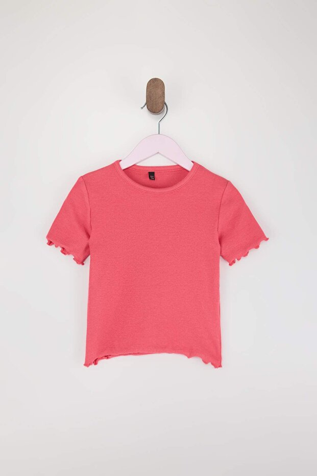 Kırmızı-Ekru 2'li Kız Çocuk Çizgili 23 Nisan Düz Örme T-Shirt TKDSS26TS00012 - 5