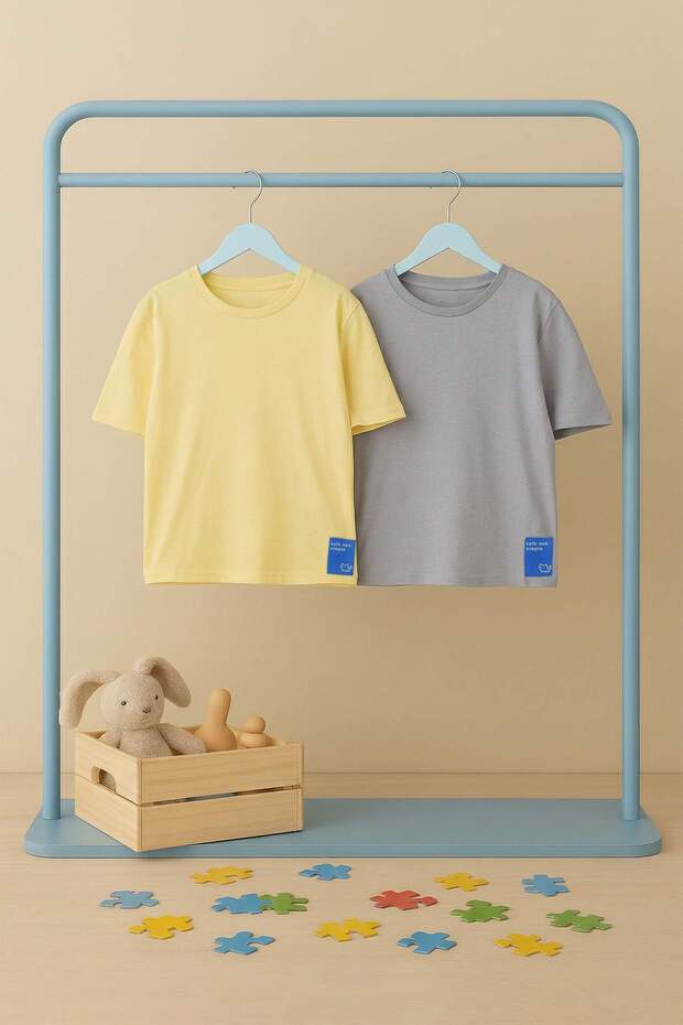 Gri-Sarı 2'li Erkek Çocuk Düz Örme T-Shirt TKDSS26TS00018 - 6