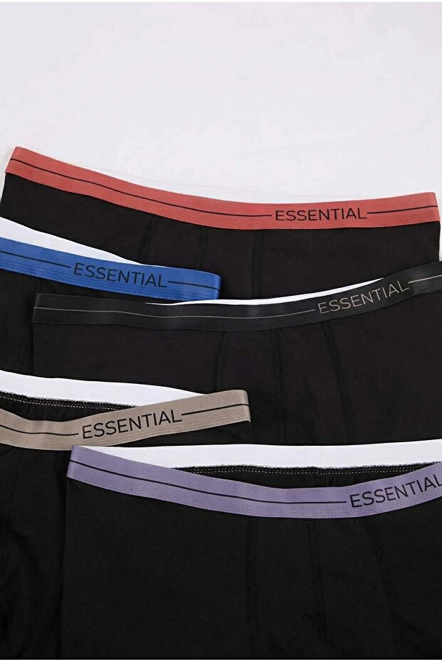 Siyah Büyük Beden Erkek Renkli Lastik 5'li Paket Boxer TMNAW26DM00014 - 3