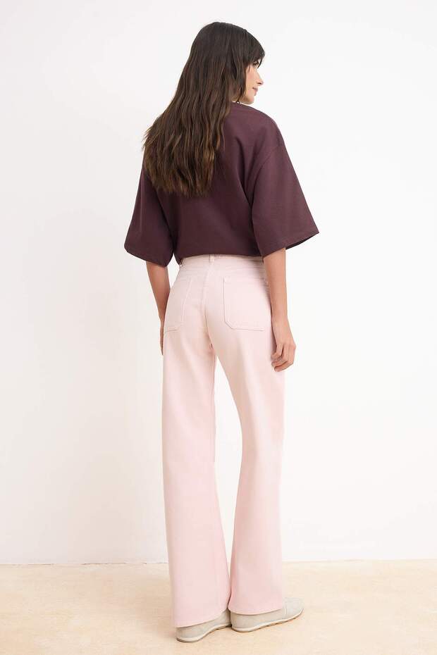 Pembe Cep Detaylı Yüksek Bel %100 Pamuk Wide Leg Jeans TWOSS26JE00168 - 4