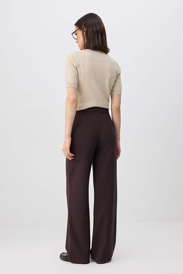 Koyu Kahverengi Geniş Paça Wide Leg Bootcut Dokuma Kumaş Pantolon TWOAW21PL0332 - 5