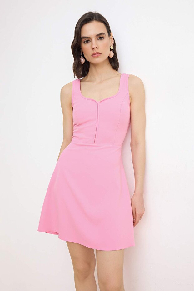 Açık Pembe A Kesim Mini Esnek Dokuma Elbise TWOSS26EL00292 - 2