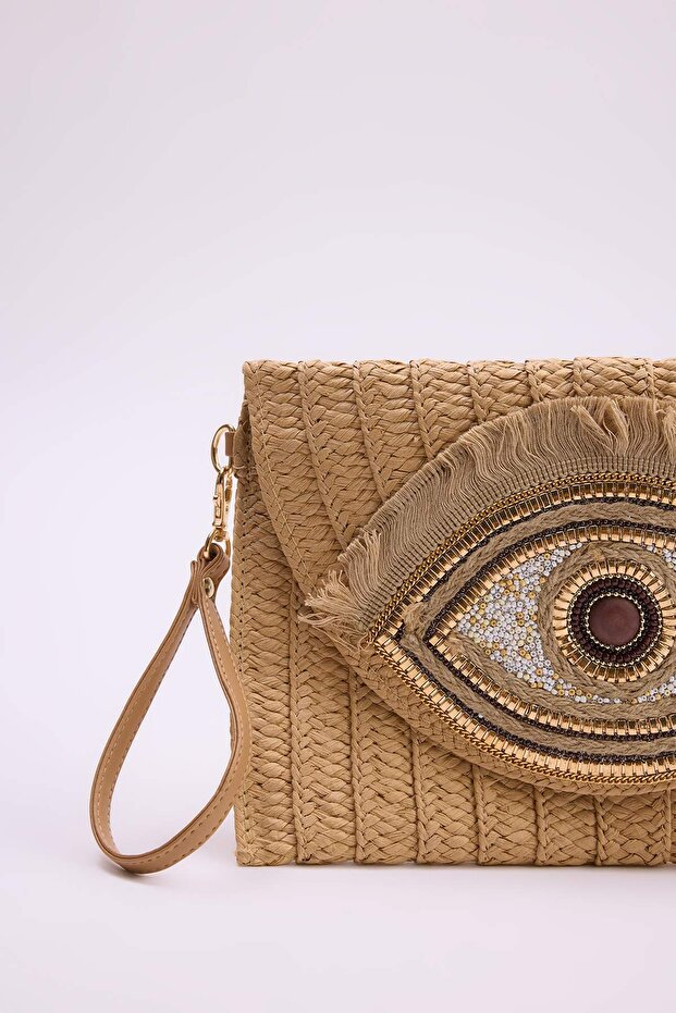 Hasır İşleme Detaylı Kadın Portföy & Clutch Çanta TAKSS26PY00013 - 4