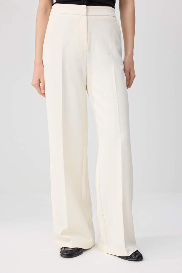 Özel Koleksiyon Beyaz Wideleg/Geniş Paça Dokuma Pantolon TWOSS26PL00057 - 3