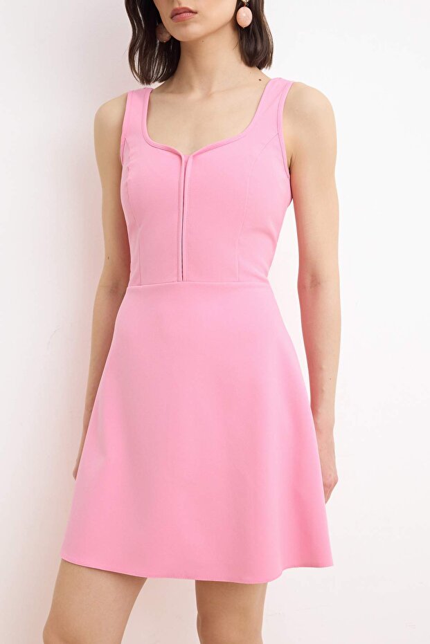 Açık Pembe A Kesim Mini Esnek Dokuma Elbise TWOSS26EL00292 - 3