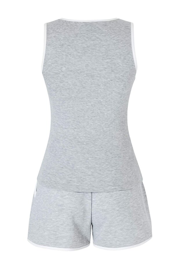 Gri Melanj Renk Bloklu Fitted/Vücuda Oturan Cepli Fitilli Esnek Örme Alt-Üst Takım TWOSS26AU00081 - 6