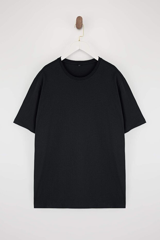 Siyah- Haki-Gri Regular/Rahat Kalıp 3'lü Paket Büyük Beden T-Shirt TMNSS24BF00059 - 13