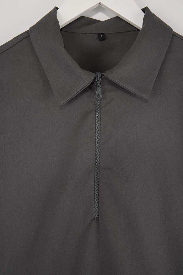 Antrasit Regular Fit Gabardin Polo Yaka Erkek Gömlek TMNSS26GO00003 - 5