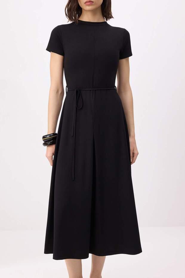 Siyah Düz Shift Bisiklet Yaka Standart Kol Kısa Midi Soft Touch Örme Elbise TWOSS26EL00197 - 3