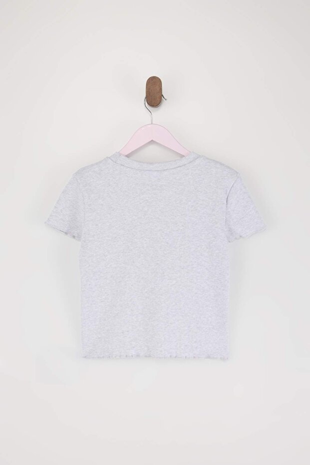Gri Kız Çocuk Kaşkorse Düğmeli Örme T-Shirt TKDSS26TS00034 - 8