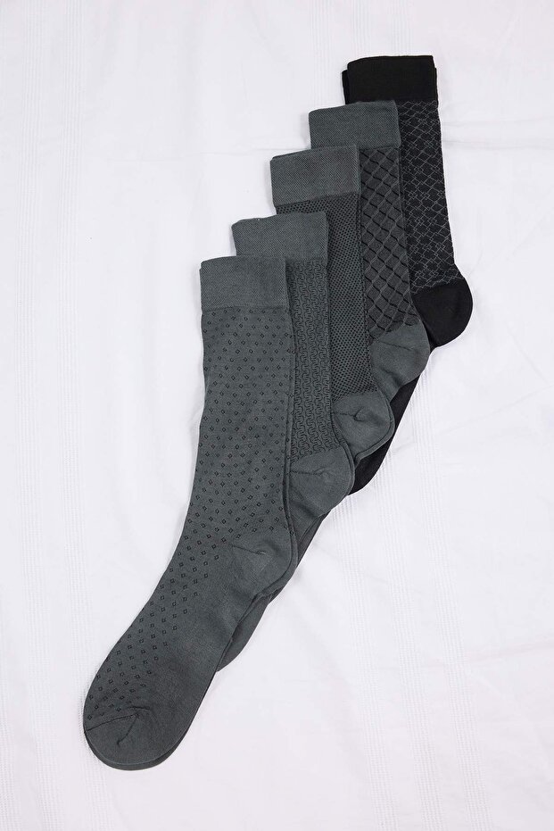 Gri 5'li Paket Desenli Soket Tam Boy Çorap TMNSS26CO00016 - 2