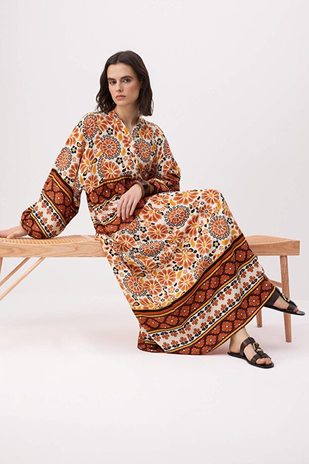 Taba Astarsız Etnik Dokuma Elbise&Tulum Shally Tesettür Elbise TCTSS24EB00221 - 1