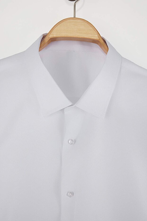 Beyaz Normal Kalıp/Regular Fit Erkek Büyük Beden Yazlık Dokuma Gömlek TMNSS26AX00006 - 5