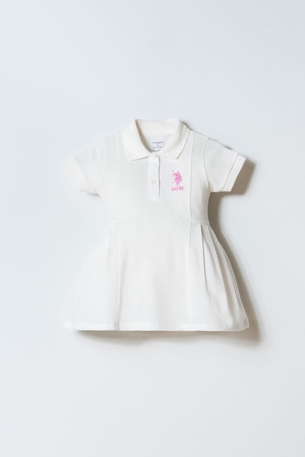 Baby Girl Polo Collar Embroidered Summer Regular Fit White Dress Usb2961-C-V2