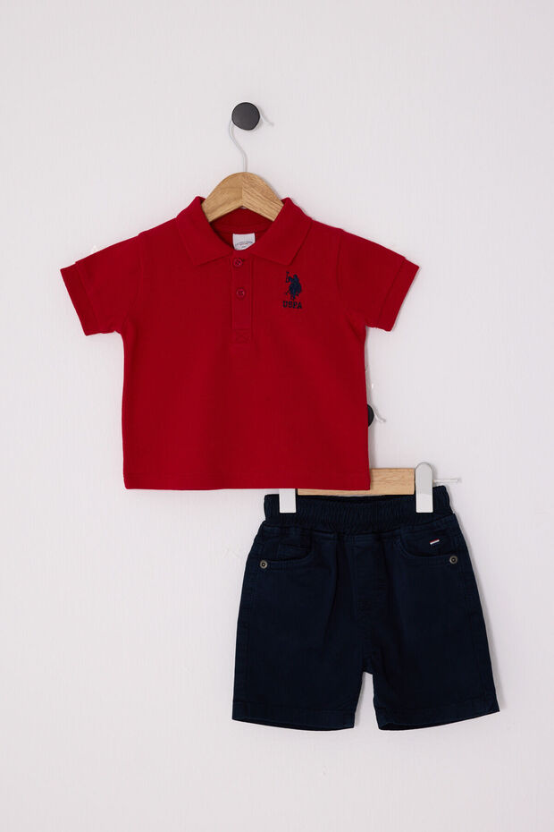 Baby Boy Polo Collar Pigment Printed Summer Regular Fit Red Baby Set Usb2630-C-V1